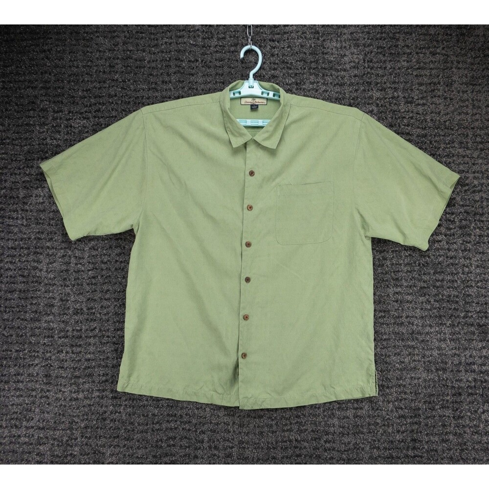 Tommy Bahama Shirt Mens XL Green Jacquard Print 100% Silk Casual Beach Hawaiian